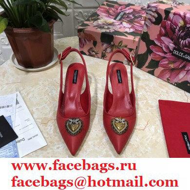 Dolce  &  Gabbana Heel 6.5cm Quilted Leather Devotion Slingbacks Red 2021